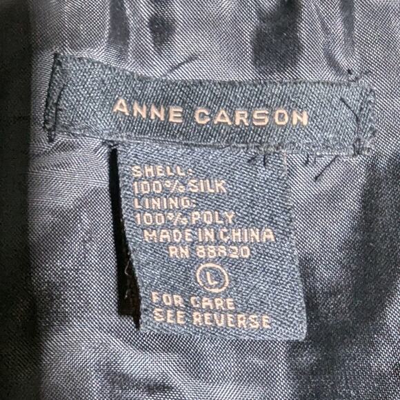 Vtg Y2K Anne Carson Black Ivory 100% Silk Abstract Stripe Button Up Blouse Sz L - Picture 3 of 3